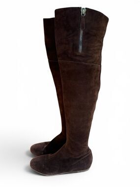 Valentino Garavani Brown Leather Suede Pull On Over The Knee Boots Size 37 / 7